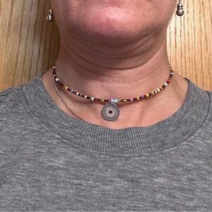 Silpada Colorful Beaded Ckoker Necklace with Silver Pendant